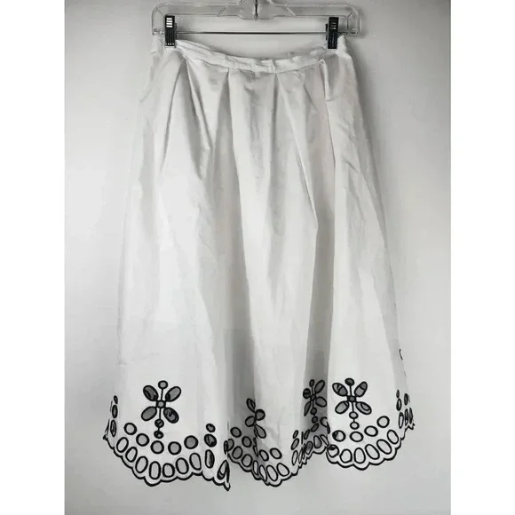 Anthropologie Moulinette Soeurs Skirt Size 4 Poplin Eyelet White - Picture 2 of 5